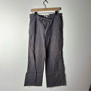 Gray Wide Leg Pants with Relaxed Fit and Drawstring Waist Cotton Linen size 8